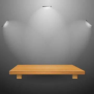 Studio Light On Wooden Platform. Design concept shop bookshelf or showcase. Jpeg Stock Illustration