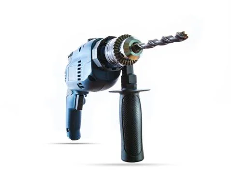 Studio lighting close up and perspective distortion of electric hand drilling Stock-Fotos