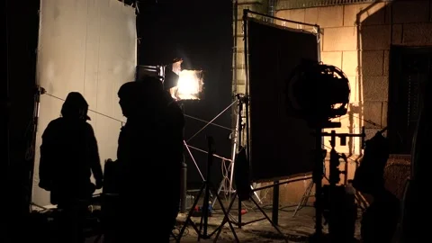 Studio lighting equipment before filming. Stock Footage 147983384