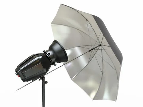 Studio lighting equipment. flash and umbrella Иллюстрация