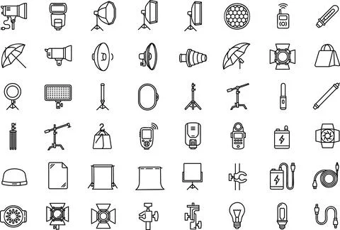 Studio Lighting Equipment Line Icons Set Иллюстрация