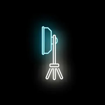 Studio lighting equipment standing on a tripod neon icon Ilustração Stock