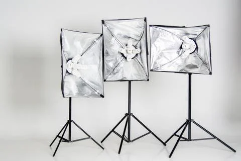 Studio lighting isolated on white background with stands Stock Photos