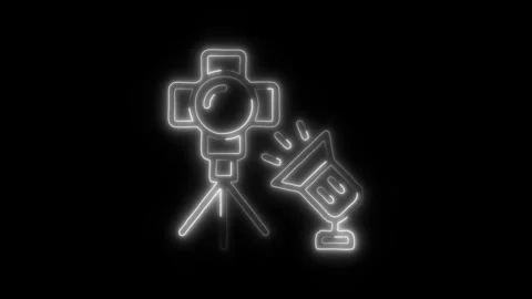 Studio Lighting Outline Icon in HD Video Neon Animation  Photography and Ci Stock-Footage 304374825