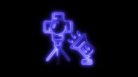 Studio Lighting Outline Icon in HD Video Neon Animation  Photography and Ci Vídeos de archivo 304374827