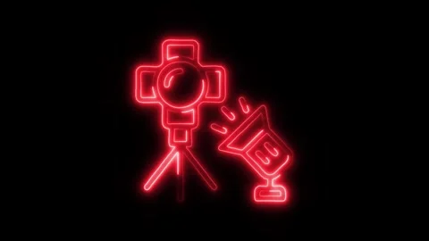 Studio Lighting Outline Icon in HD Video Neon Animation  Photography and Ci Vídeo Stock 304374833