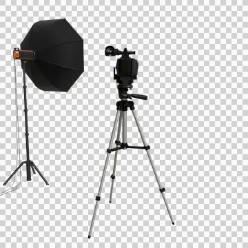 A studio lighting setup featuring a camera mounted on a tripod Stock Photos