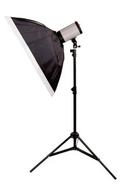 Studio lighting with softbox on the white background Stock Photos