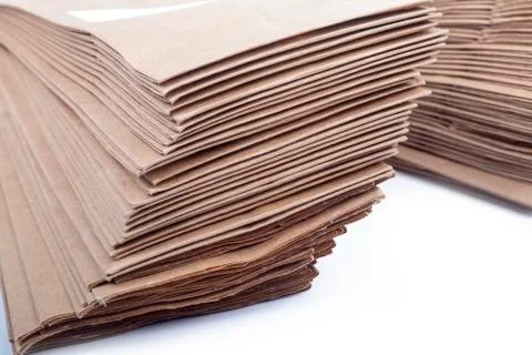 Studio lighting. a stack of paper bags for recycling in the home. Second life Stock Photos