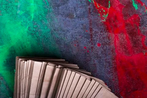 Studio lighting. a stack of paper bags for recycling in the home. Second life Stock Photos