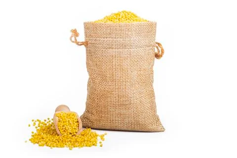 Studio lighting. White background. Close-up of cereals. Millets are placed in Stock Photos