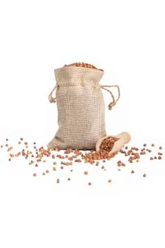 Studio lighting. on a white background, not a large bag of flax, buckwheat is Stock Photos