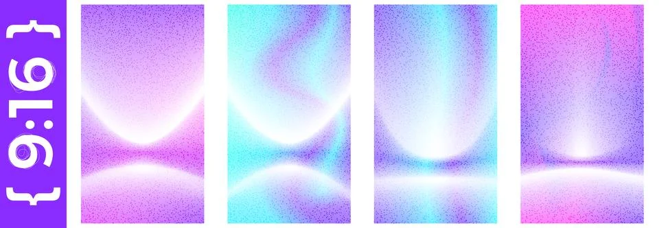 Studio limbo vector set of four vertical holographic grain backgrounds. Cyan, Illustrazione stock