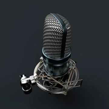 Studio Microphone 3D Podcast Render on a dark gray background Stock Illustration
