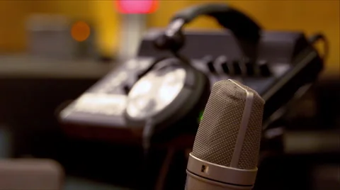 Studio microphone and headphone close Stock Footage 64639605