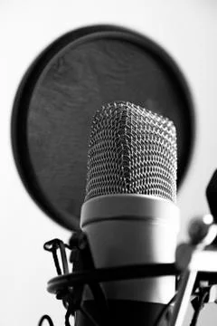 A studio microphone with black filter, image without color Stock Photos