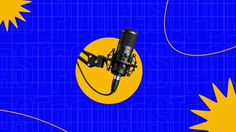 Studio Microphone on Boom Arm with Graphic Podcast Background Vidéo 331319118