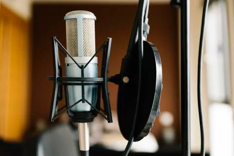 Studio microphone closeup. Stock Photos