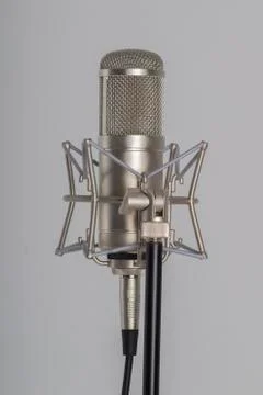 Studio microphone on a grey background. Condenser Stock Photos