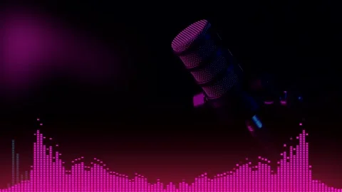 Studio microphone with neon sound wave on dark background Stock Footage 327024986