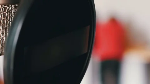 Studio microphone in recording studio close up view Stock Footage