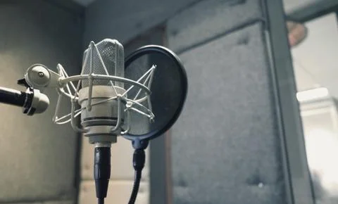 Studio microphone with shock mount and pop filter Stock Photos