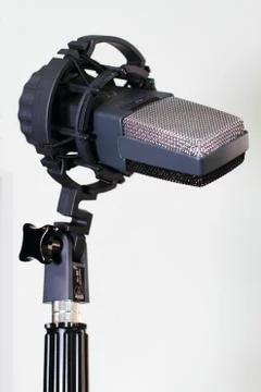 Studio Microphone in Shockmount on White Background - Angled Foto stock