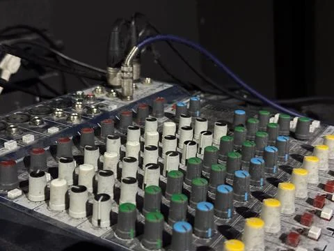 Studio mixing panel details, Closeup of professional sound mixing hardware with Stock Photos