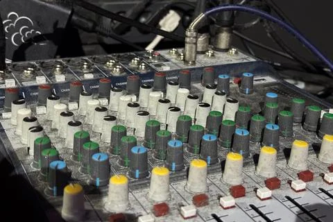 Studio mixing panel details, Closeup of professional sound mixing hardware with Stock Photos