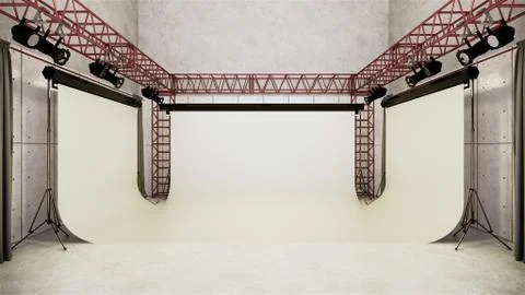 Studio - Modern Film Studio with white Screen. 3D rendering Stock Illustration