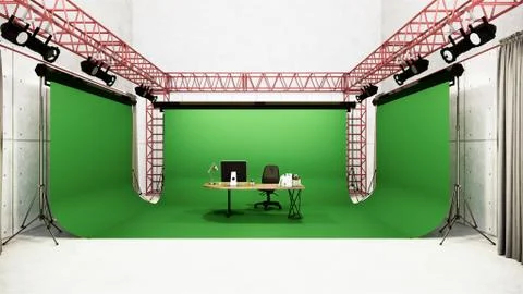 Studio - Modern Film Studio with white Screen. 3D rendering Stock Illustration