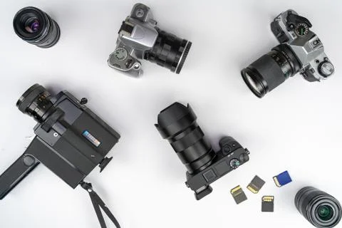 Studio Photography with computers, cameras, flashes and multiple lens Stock Photos