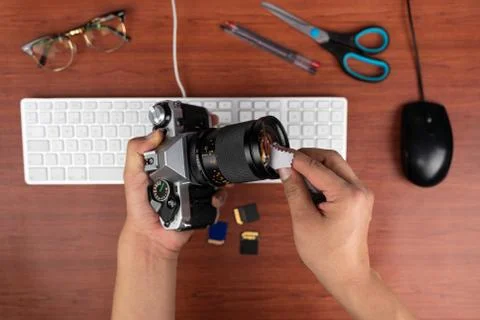 Studio Photography with computers, cameras, flashes and multiple lens Stock Photos