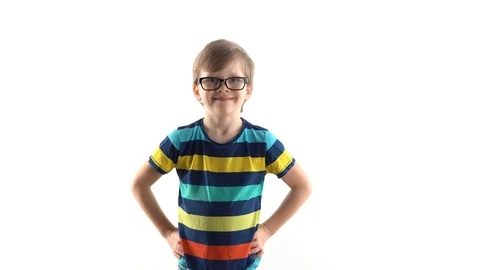 Studio portrait of a smiling boy on a white background. first grader with Stock Footage 124457465