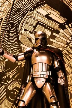 Studio portrait of Star Wars First Order Captain Phasma Storm trooper Stock Photos