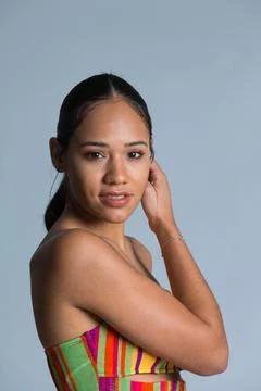Studio portrait of very pretty brunette girl Stock Photos