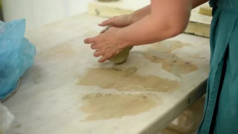 Studio on production of clay tableware. Stock Footage 197954156