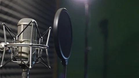 Studio recording, professional microphone in the recording studio, close up Stock Footage
