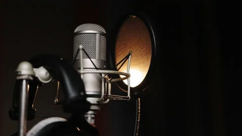Studio recording, professional microphone in the recording studio, microphone Stock Footage 194782551