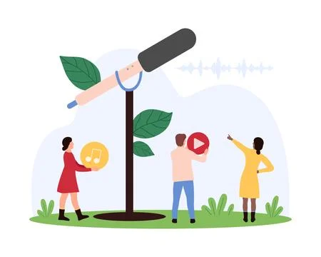Studio recording of radio broadcasts, interviews and music, live sound by tiny Illustrazione stock