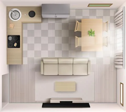 Studio room interior top view, sofa, tv and table Stock Illustration