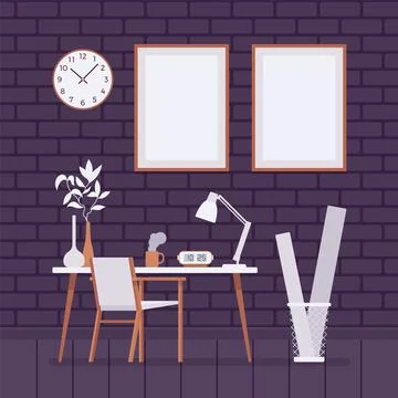 Studio room with workspace interior Stock Illustration