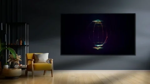 Studio with a screen on the wall and an animated sphere Stock Footage 200823361