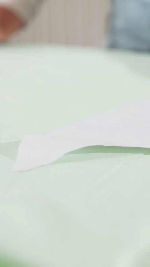 Studio setup for fabric work, Preparing fabric and template for project Stock Footage 323805206