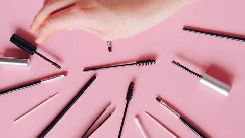 Studio shoot of eye make up equipment Stock Footage 322202069