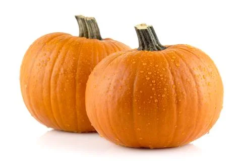 Studio shot of beaded orange pumpkins isolated on white background Stock Photos