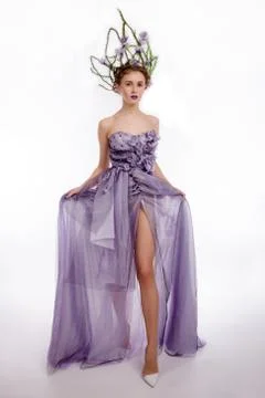 Studio shot beautiful crowned model in dress Stock Photos