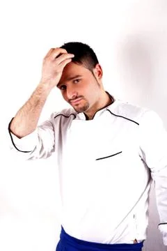 Studio shot of a boy wearing chef clothes Stock Photos