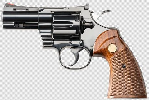 Studio shot of a Colt Python 3 revolver pistol handgun on exposed transpare.. Stock Photos