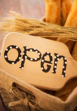 Studio Shot of cutting board with open sign Stock Photos